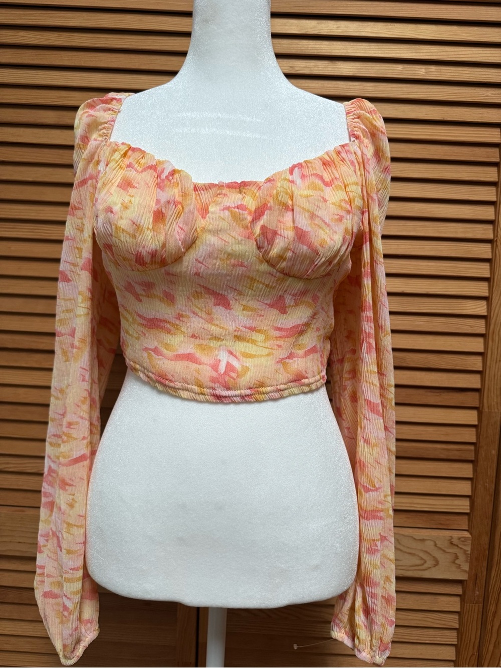 Privy Tie-Dye Smocked Off-Shoulder Crop Top - Pink/Yellow Cottagecore Y2K Boho
